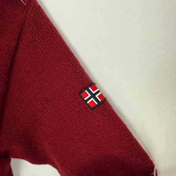 Norlender Norway Ski Christmas Sweater M Red Wool Blend Quarter Zip Pullover - Picture 8 of 12